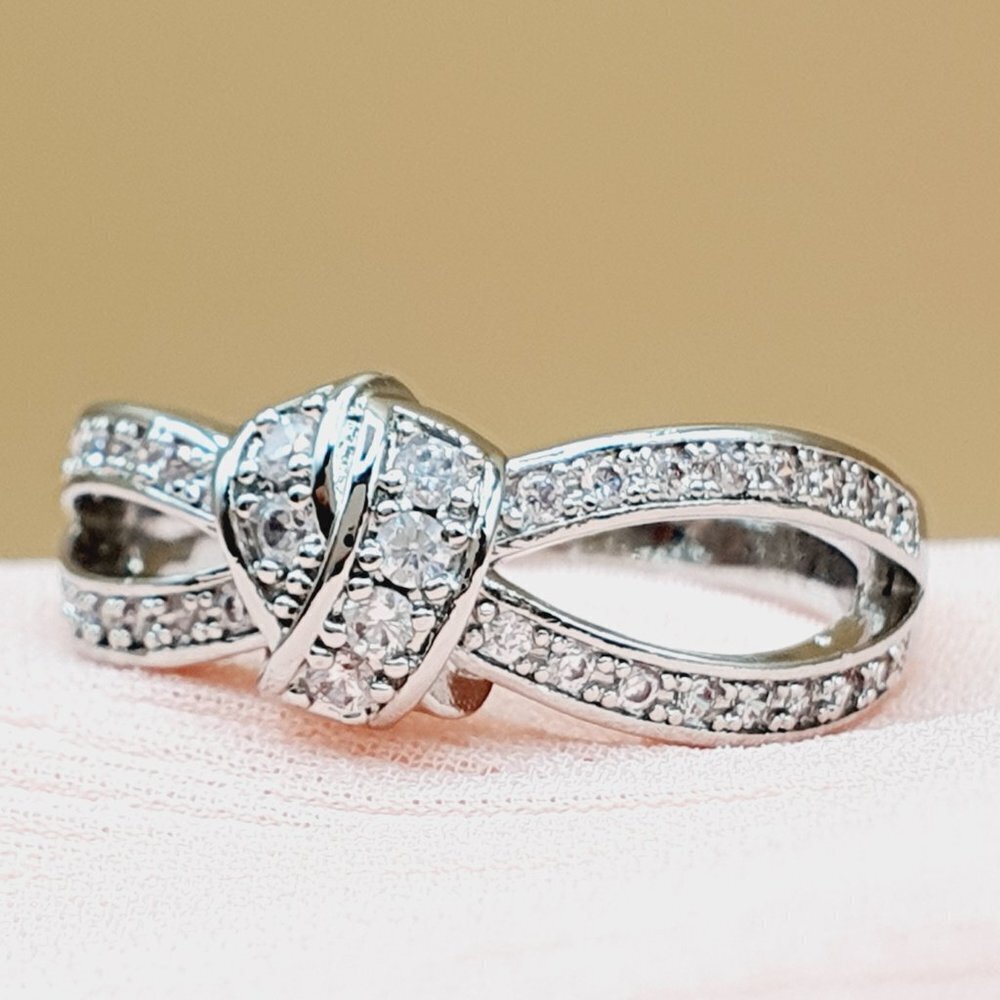 Dainty Silver Crystal Pure Cross Zircon Sweet Lovely Rings for Women, INDN8458